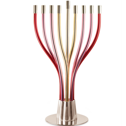 Blue Glass Lights Hanukiah